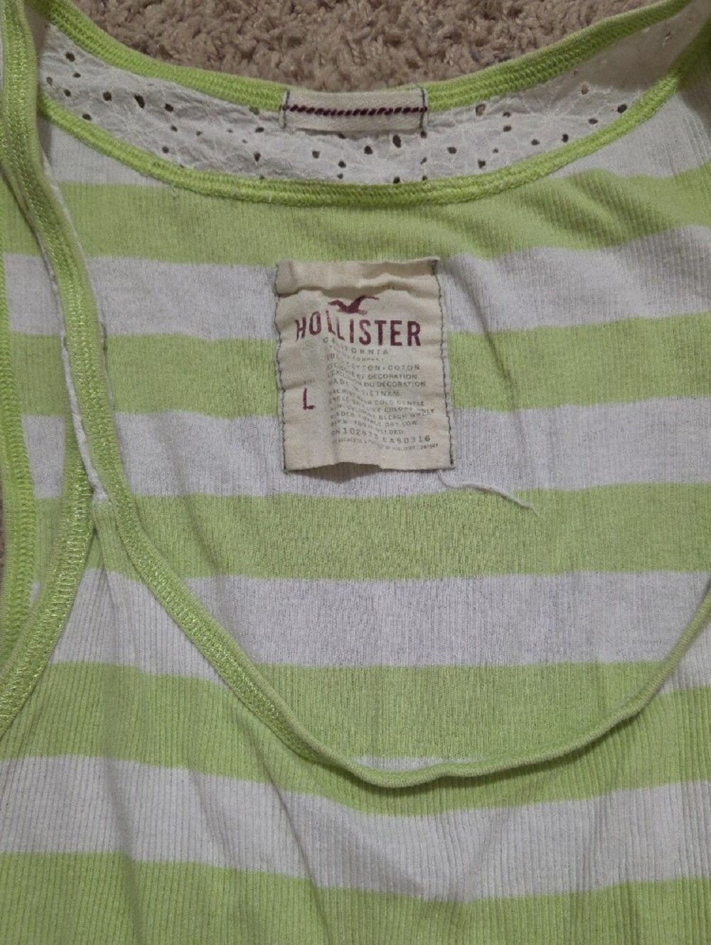 Hollister Lime Green & White Striped Racerback Tank - Picture 3 of 3